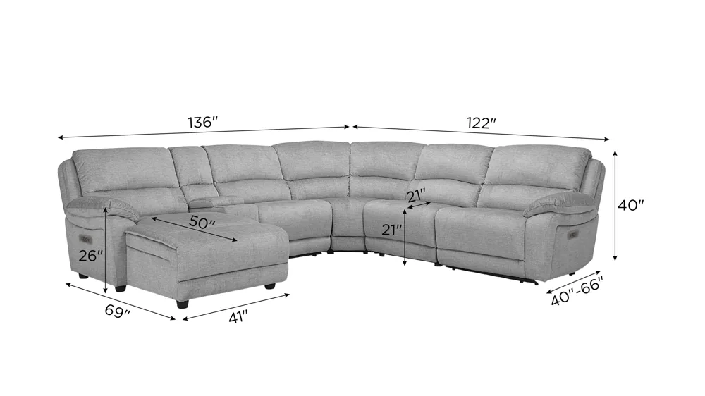 Marley 6-pc. Power Sectional Dimensions