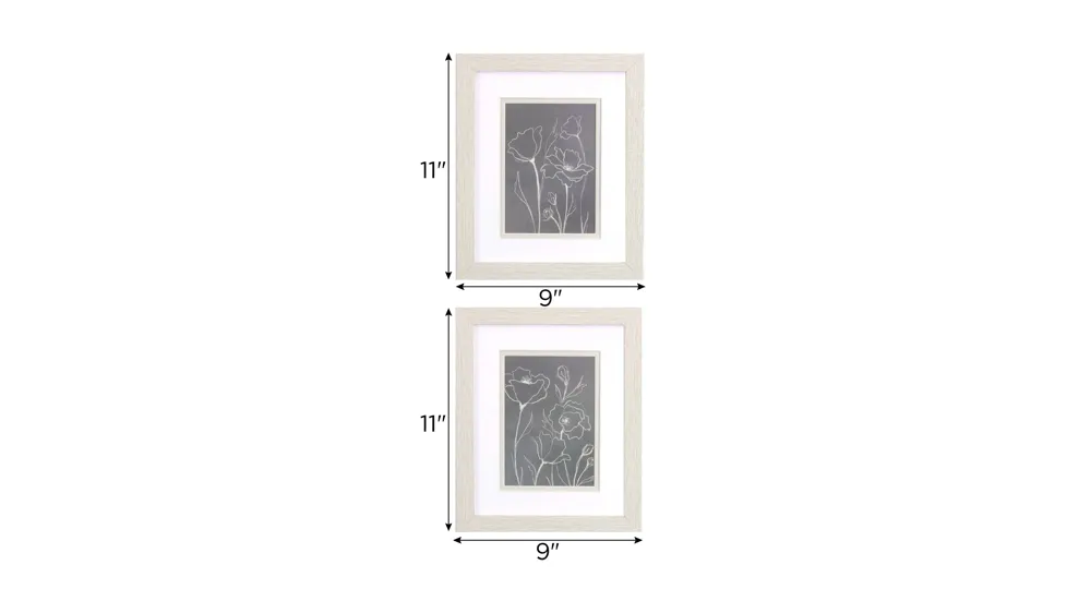 Gray Poppies Sketch - Set of 2 Dimensions