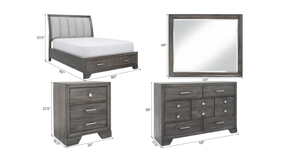 Wegner 4-pc. Bedroom Set w/ Storage Dimensions