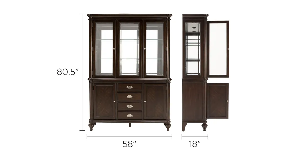 Bay City 2-pc China Cabinet W/ Lighting Dimensions