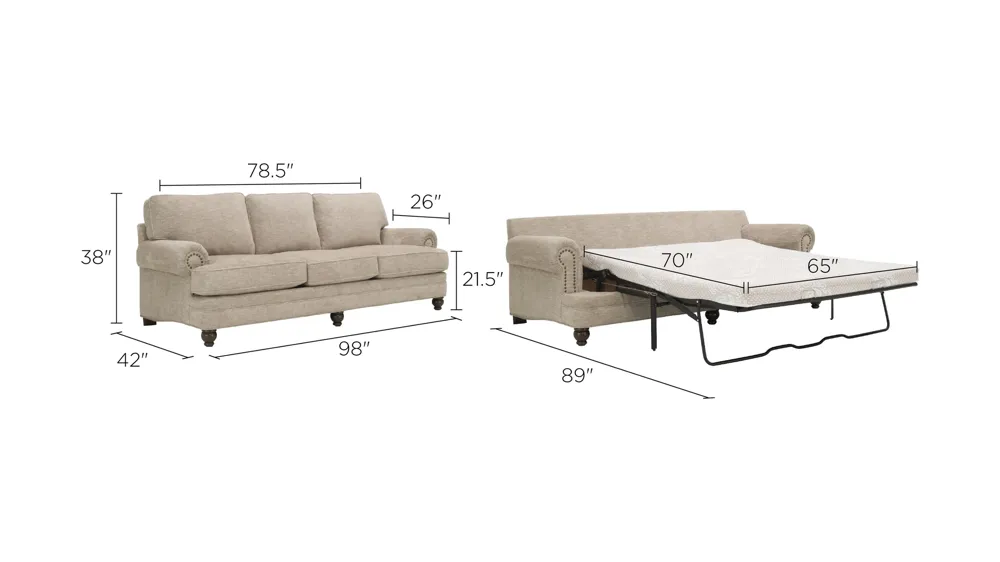 Tifton Queen Chenille Sleeper Sofa Dimensions