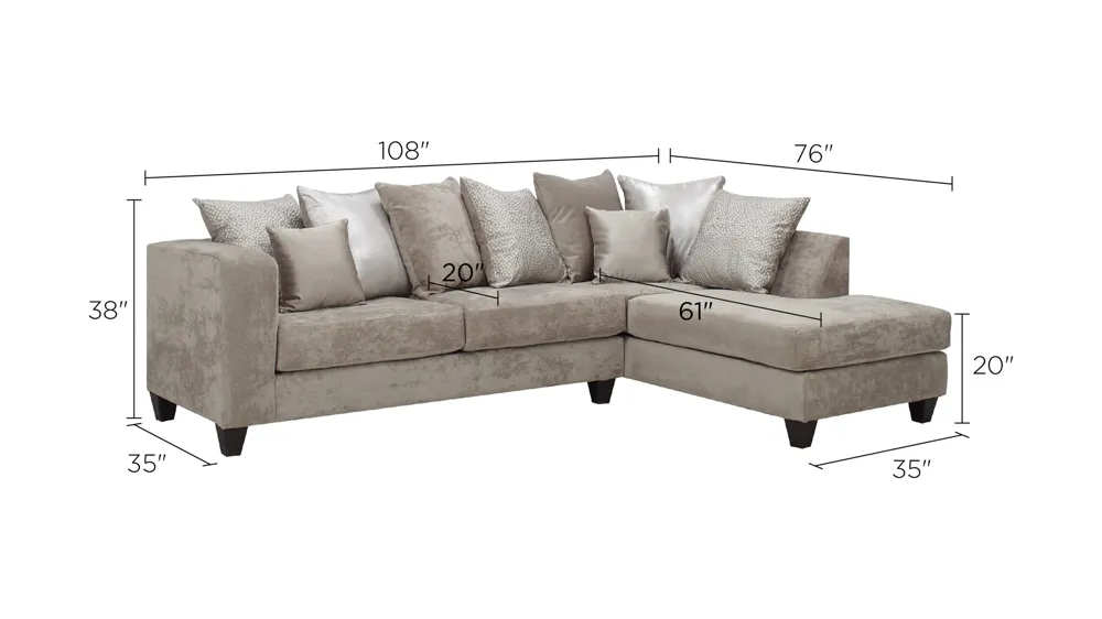 Whitney Chenille 2-pc. Sectional Sofa Dimensions
