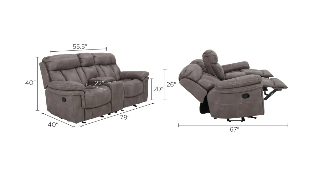 Ryder Gliding Reclining Console Loveseat Dimensions