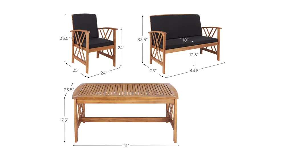 Wrangell 4-pc. Patio Set Dimensions