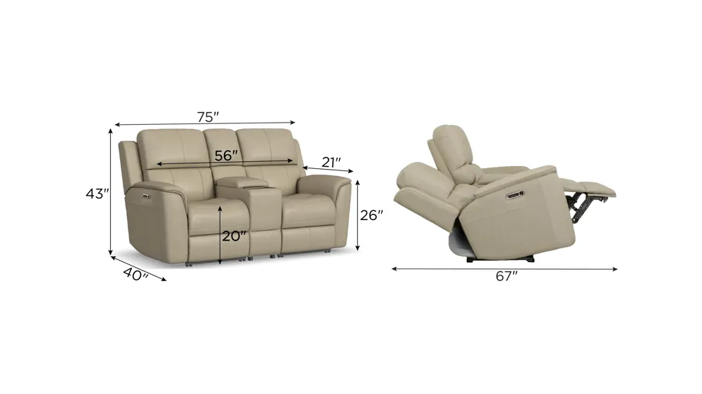 Henrick Triple Power Leather Console Loveseat Dimensions