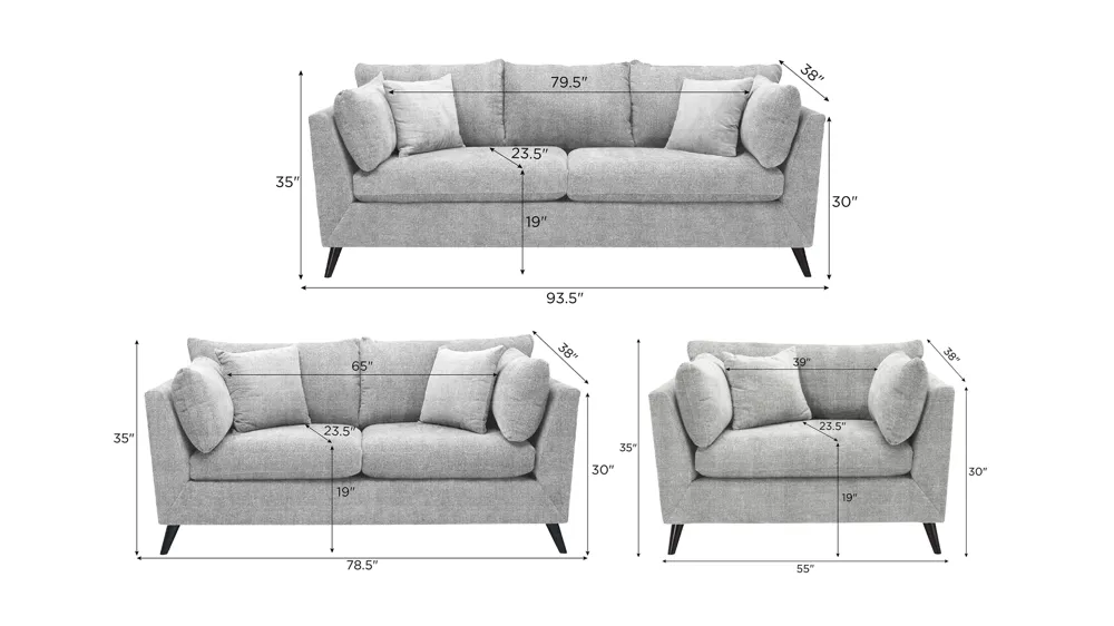 Caruso Living Room Set Dimensions
