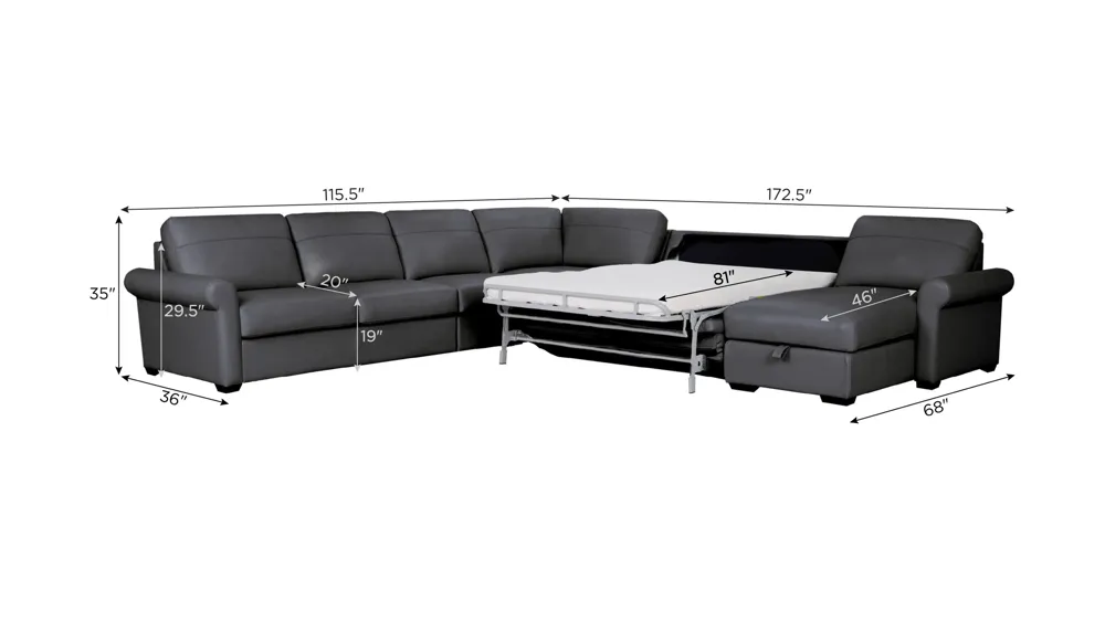 Harley 6-pc. Leather Sectional Dimensions