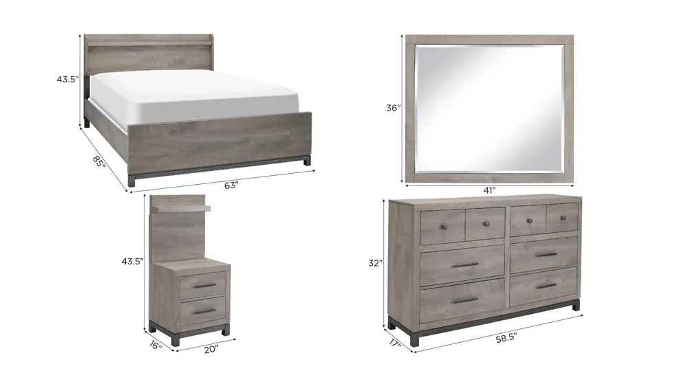 Rikki 7-pc. Wall Bed Bedroom Set Dimensions