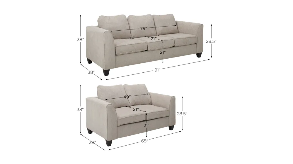 Goodwin Chenille 2-pc. Sofa & Loveseat Set Dimensions