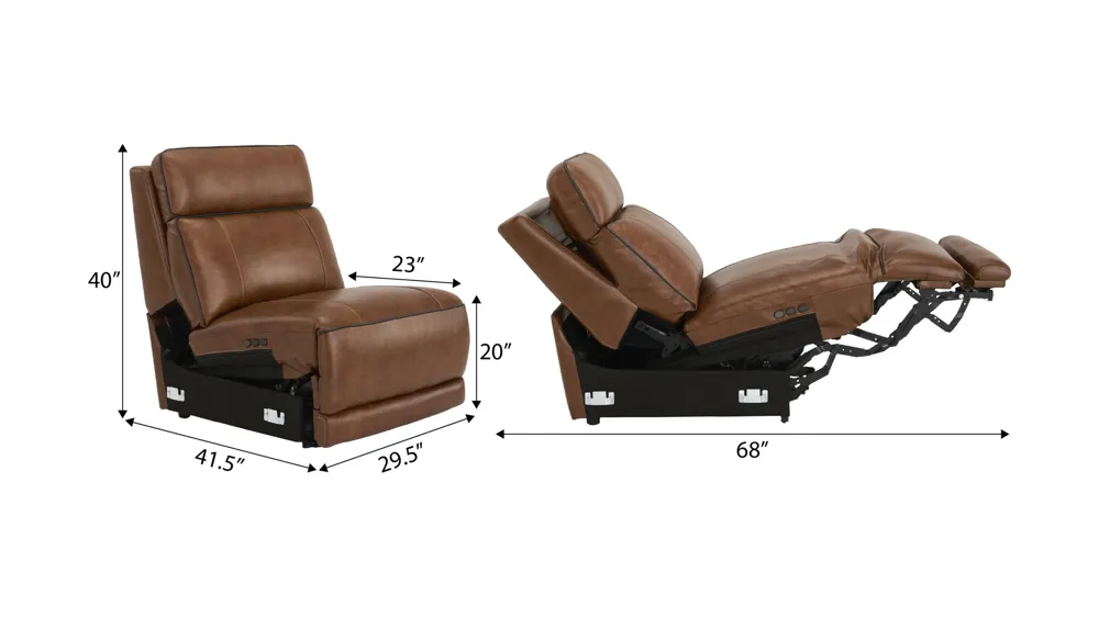 Titan Triple Power Armless Leather Recliner w/ Transducer Dimensions