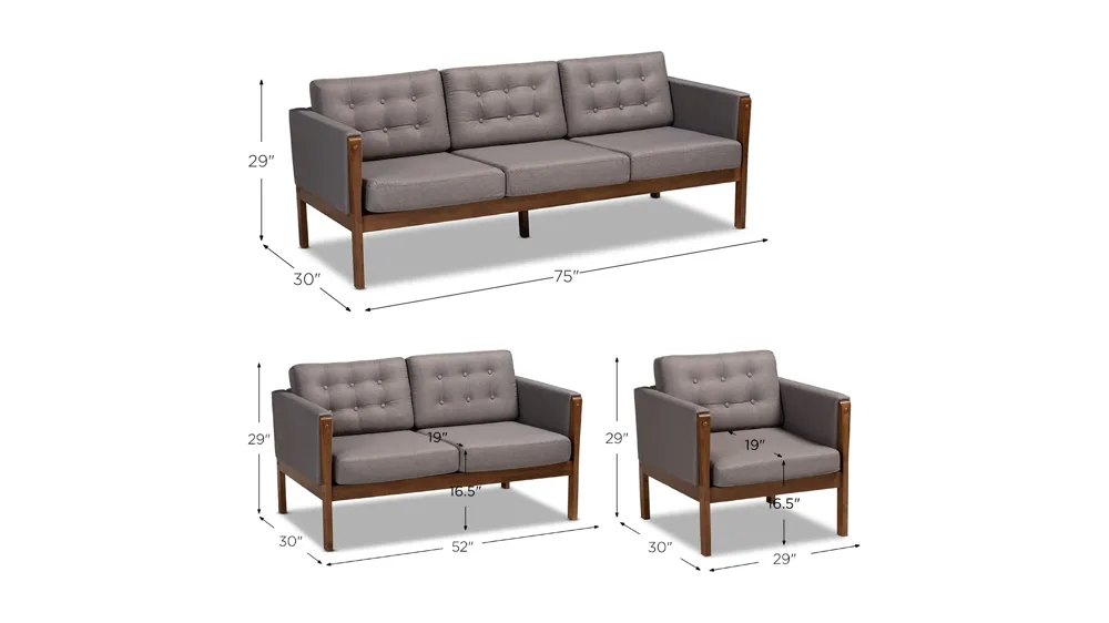 Lenne 3-pc Living Room Set Dimensions