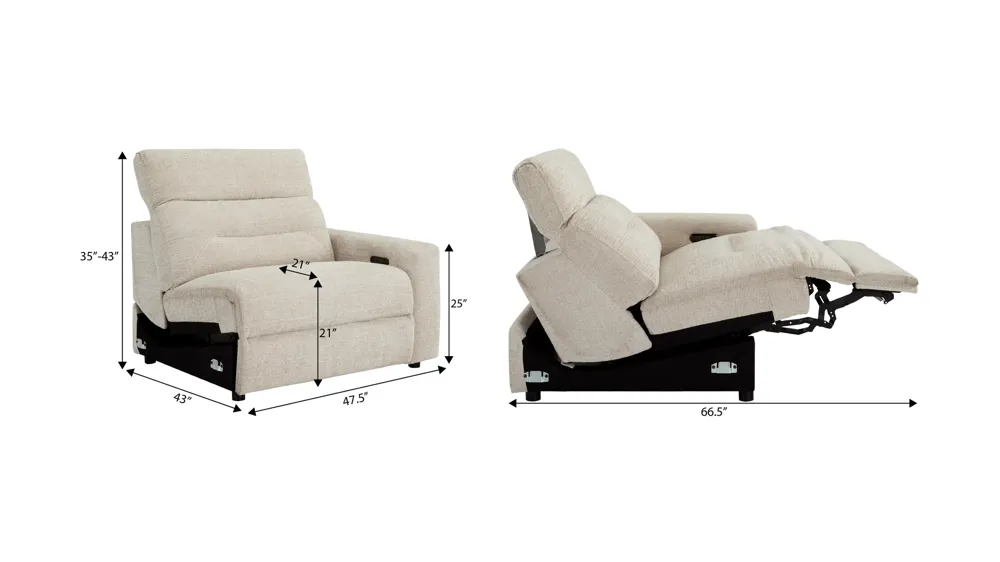 Bradbury Right Arm Facing Dual Power Recliner Dimensions
