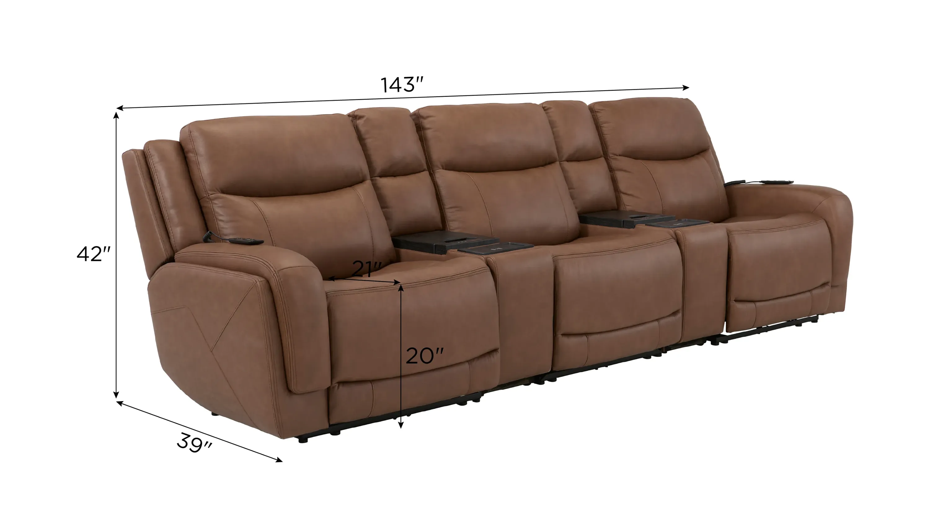 Harbin 5-pc. Leather Triple Power Sectional w/ Cooler Console
