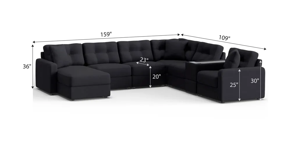 ModularOne 7-pc. Sectional w/One Power Console Dimensions