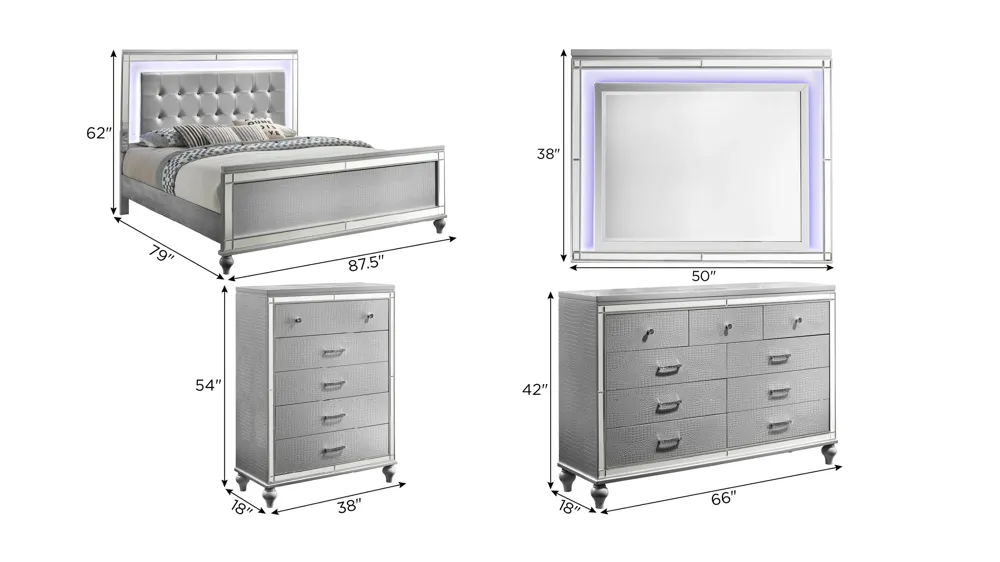 Valentino 4-pc. Bedroom Set Dimensions