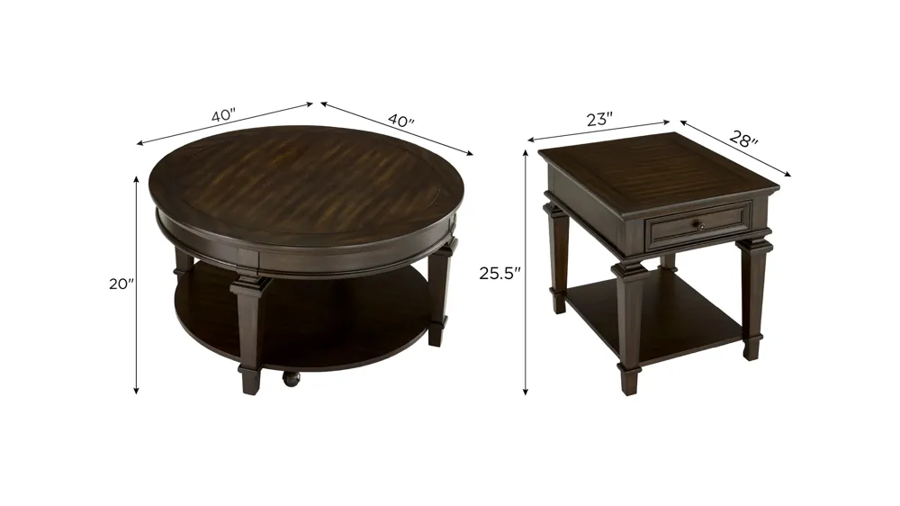 Conrad 3-pc. Occasional Tables Dimensions