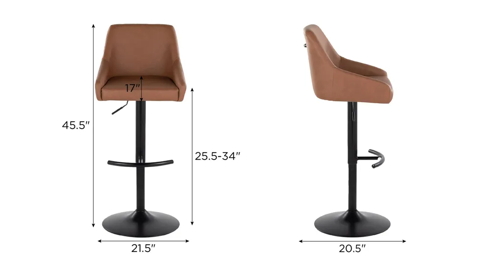 Hannah Adjustable Barstool - Set of 2 Dimensions