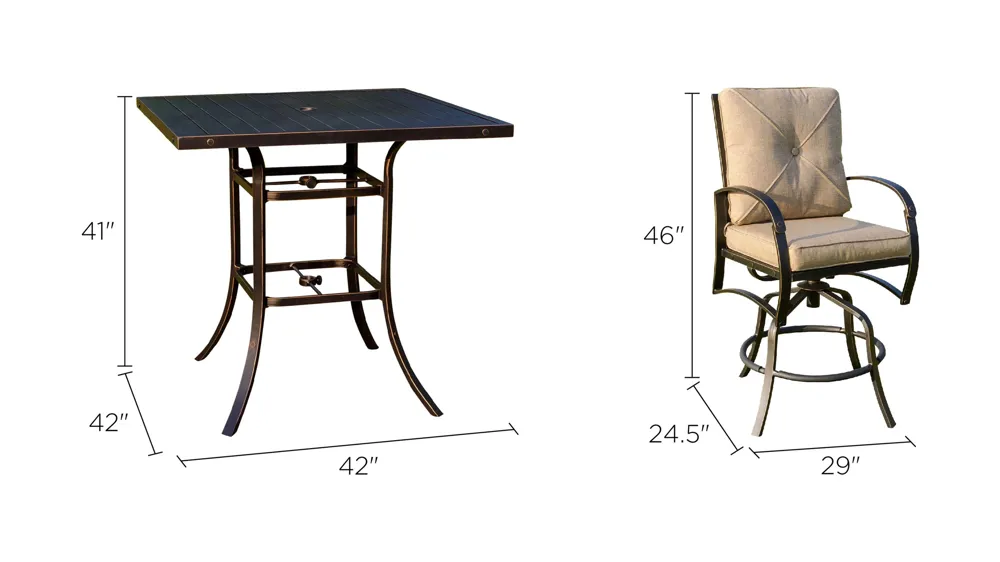 Valencia 5-pc. Outdoor Bar Set Dimensions