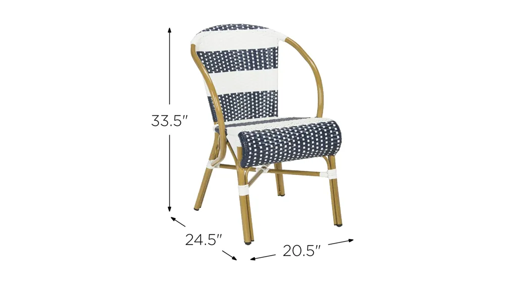 Aquina Outdoor Striped French Bistro Side Chair - Set of 2 Dimensions