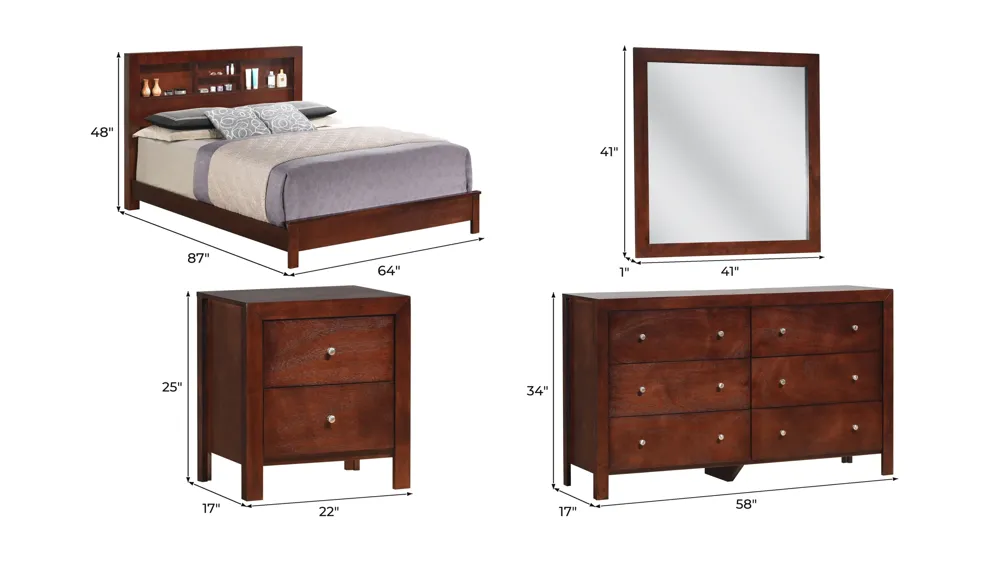 Burlington 4-pc. Storage Bedroom Set Dimensions