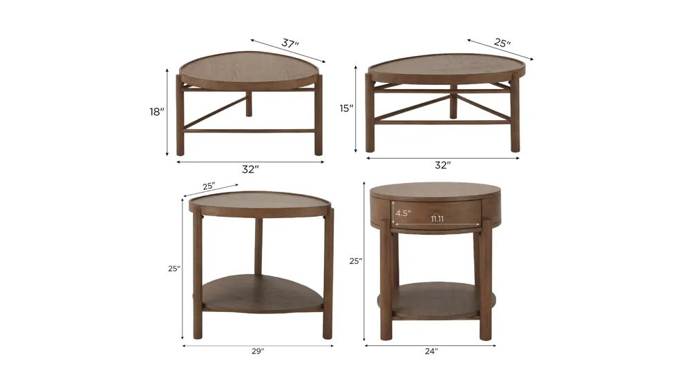 Vern 3-pc. Occasional Table Set Dimensions