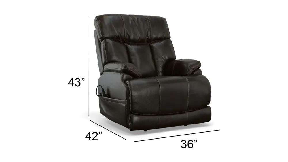 Clive Leather Power Recliner with Power Headrest and Lumbar Dimensions