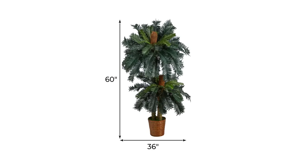 5ft. and 3ft. Double Sago Palm Artificial Tree with Basket Dimensions