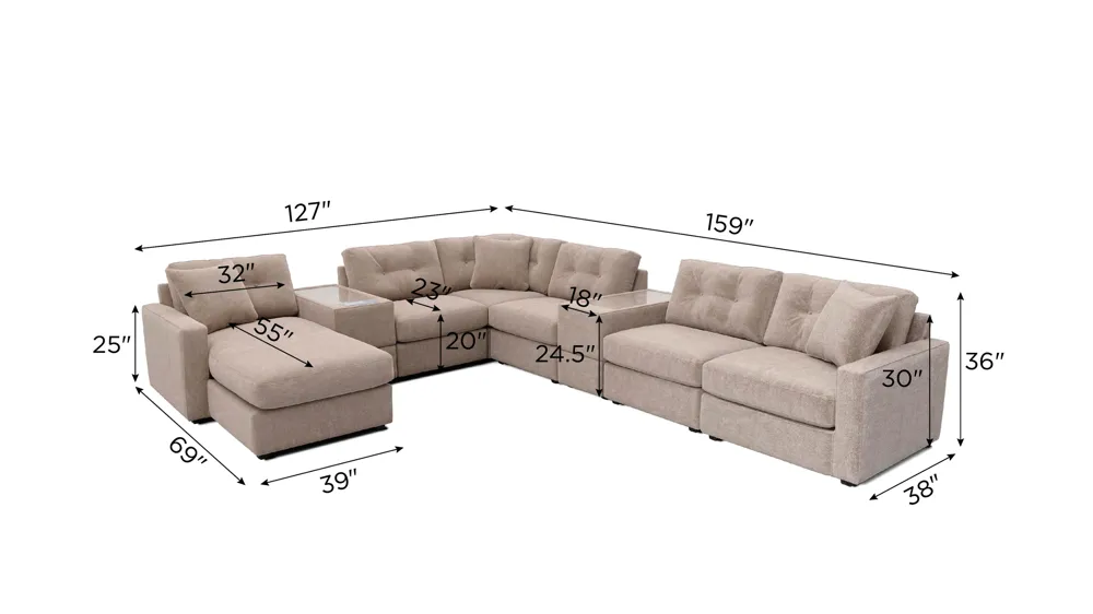 ModularOne 8-pc. Sectional w/One Power Console Dimensions