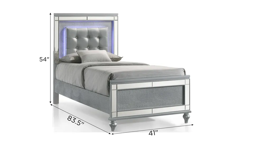 Valentino Upholstered Panel Bed w/ LED Lighting Dimensions
