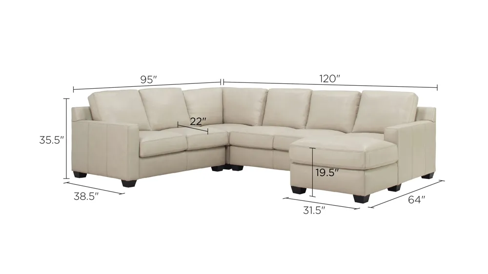 Anaheim Leather 4-pc. Sectional Dimensions