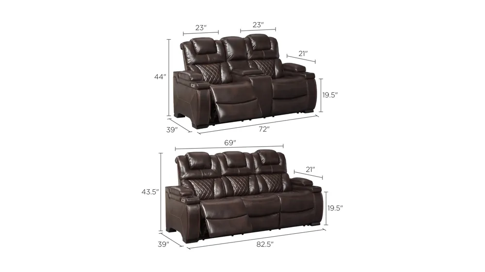 Thorburn 2-pc. Power Reclining Sofa and Loveseat Set Dimensions