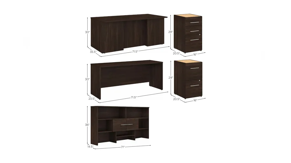Office 500 72W U Shaped Executive Desk w/ Drawers & Hutch Dimensions