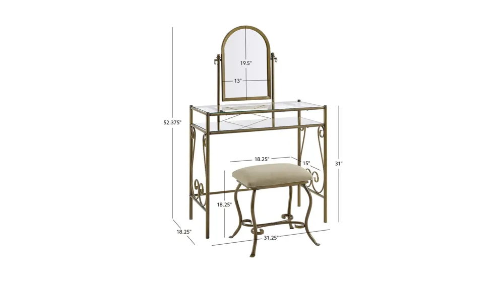 Clarisse Vanity 2-pc Set Dimensions