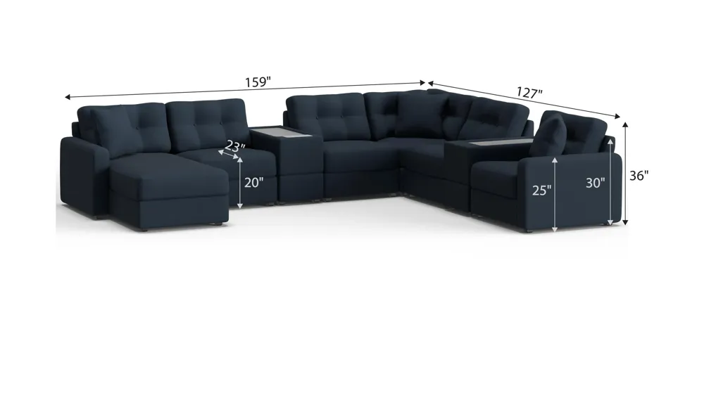 ModularOne 8-pc. Sectional w/One Power Console Dimensions