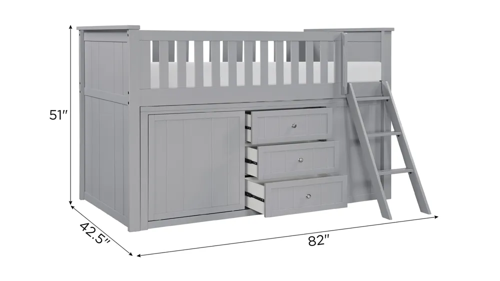 Belisar Low Loft Bunk with Bookcase and Dresser Dimensions