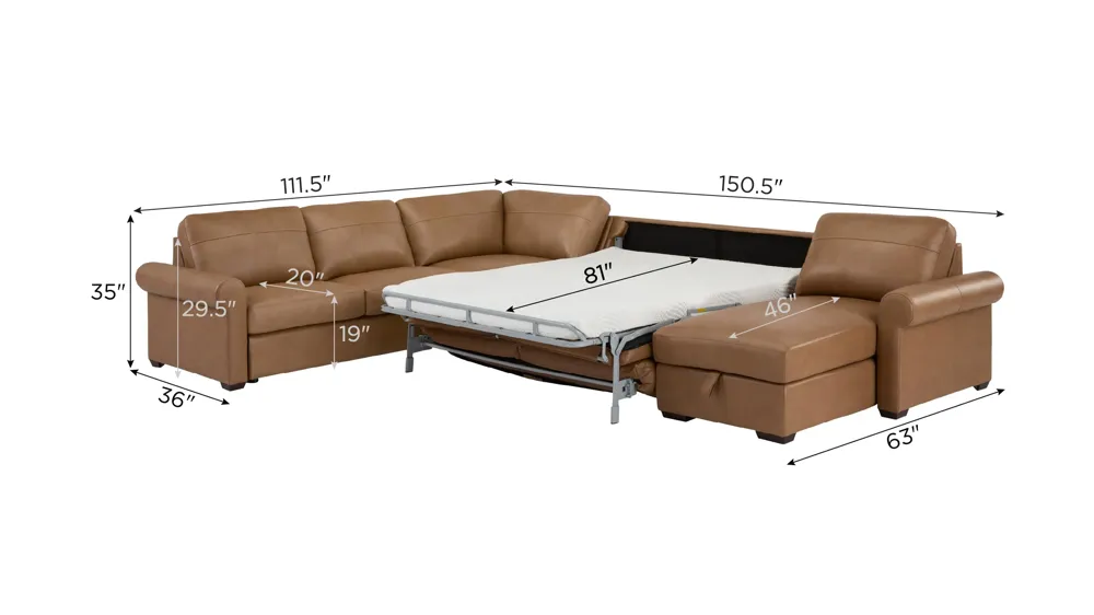 Harley 5-pc. Leather Sectional Dimensions