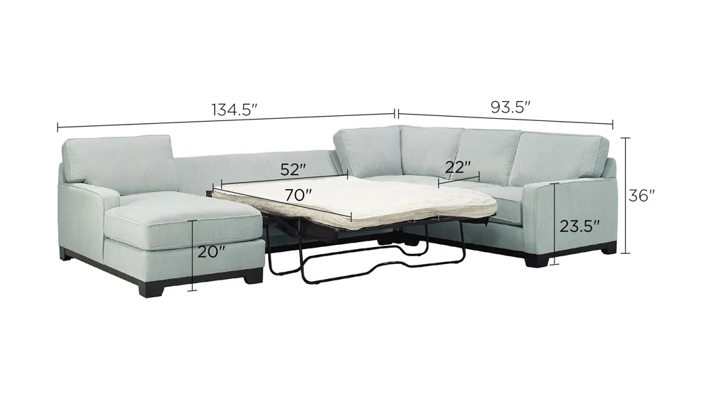 Arlo 4-pc. Sleeper Sectional Sofa Dimensions