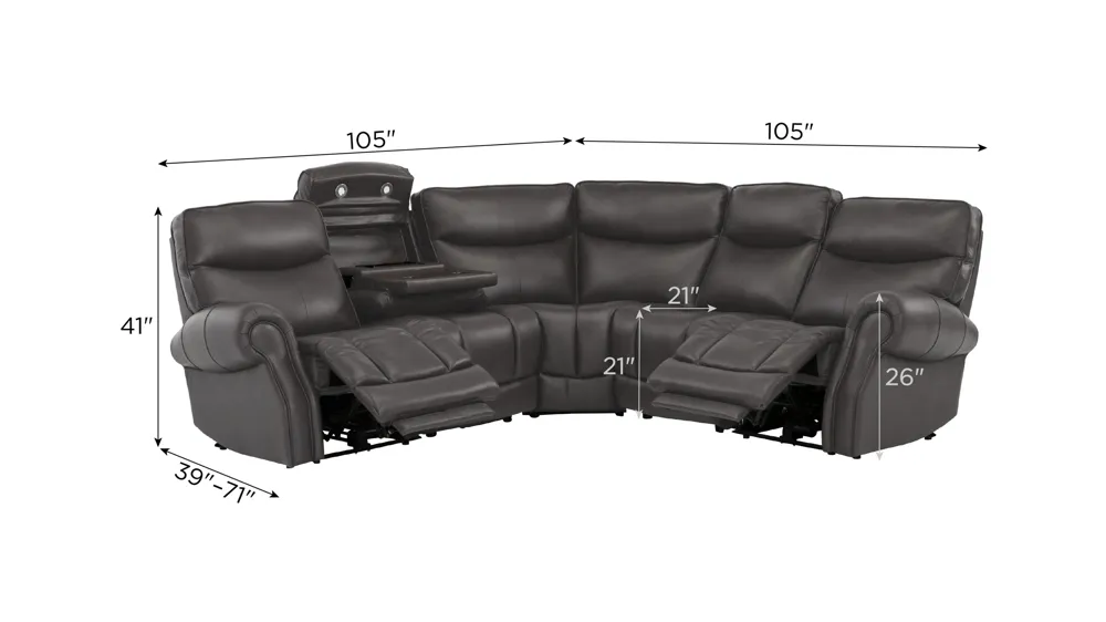 Brooks 5-pc. Zero Gravity Triple Power Sectional Dimensions