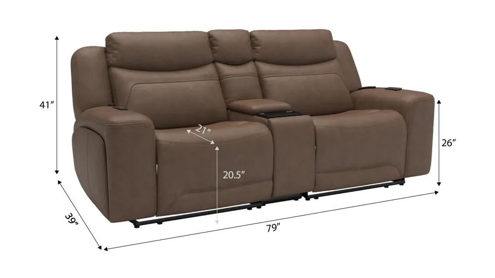 Morgenthal Triple Power Console Loveseat w/ Heat & Massage Dimensions