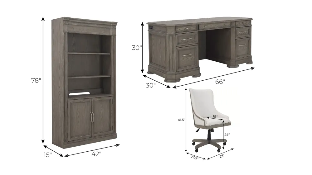 Crystal Falls 3-pc. Excutive Desk Home Office Set Dimensions