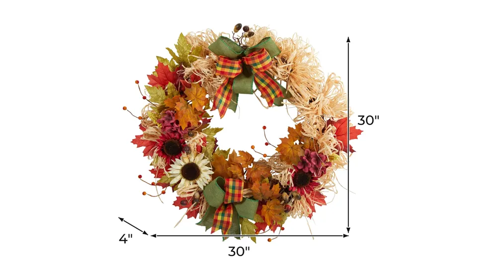 30" Harvest Foliage Artificial Wreath Dimensions