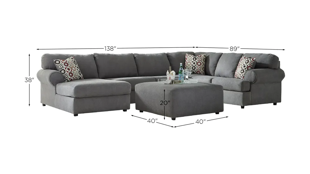 Jayceon 3-Piece Sectional and Ottoman Dimensions
