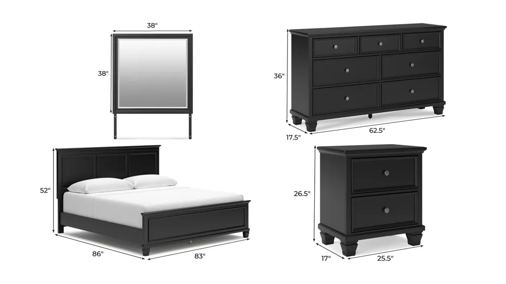 Reed 4-pc. Panel Bedroom Set Dimensions