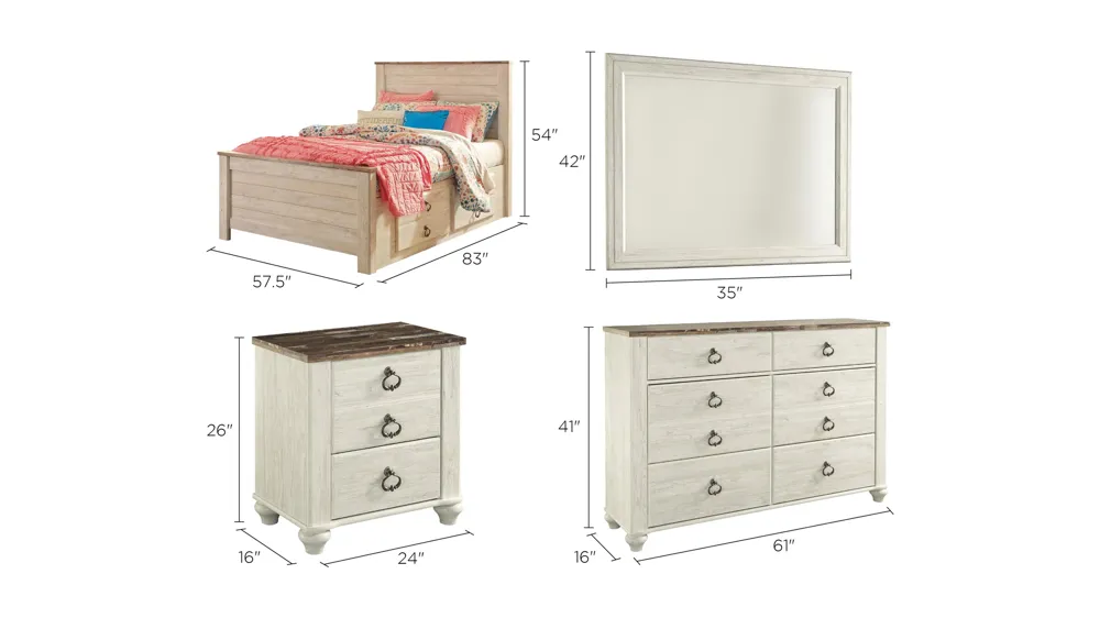 Collingwood 4-pc. Storage Bedroom Set Dimensions