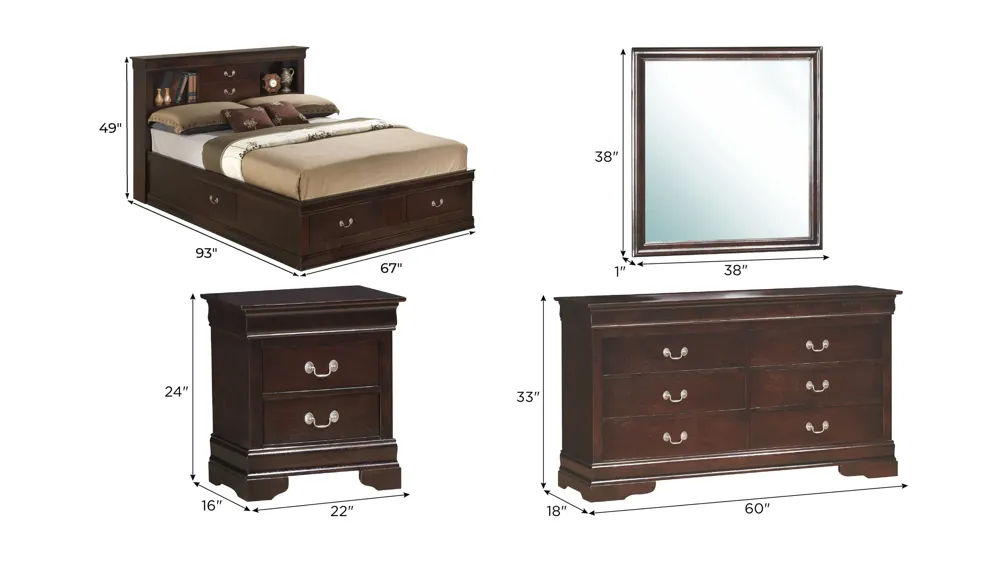 Rossie 4-pc. Storage Bedroom Set Dimensions
