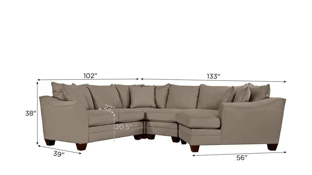Foresthill 4-pc. Right Hand Cuddler Sectional Sofa Dimensions