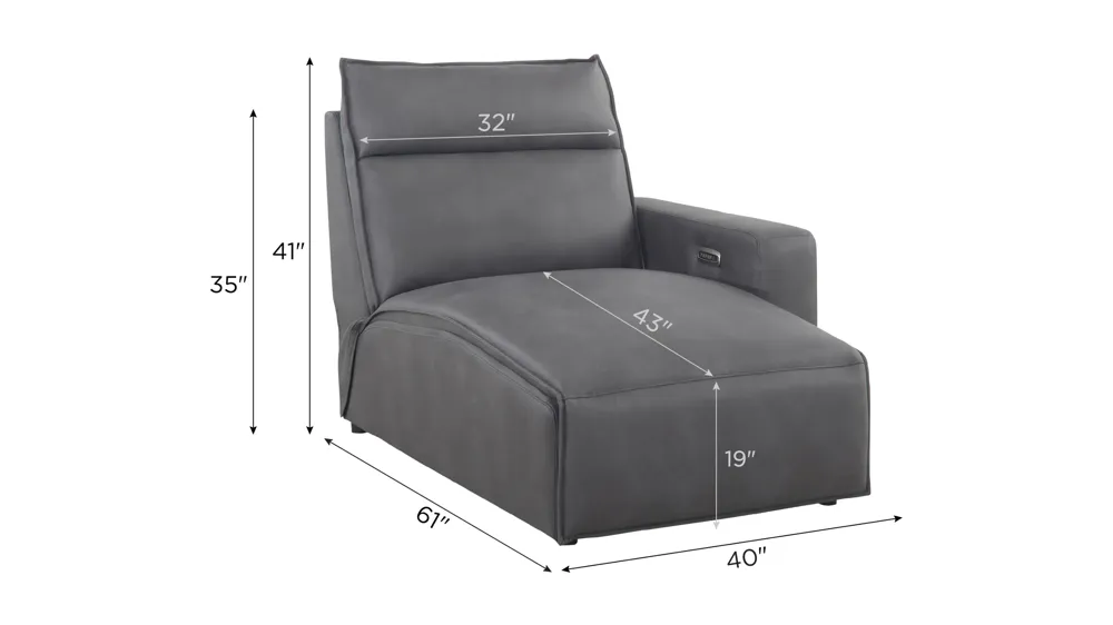 ModularTwo Right Arm Facing Dual Power Chaise Dimensions