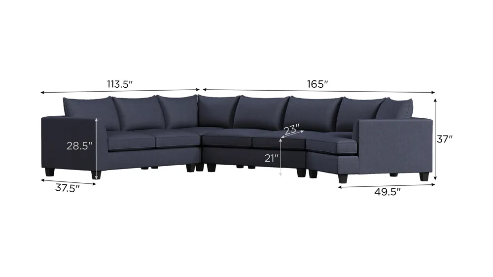 Daine 4-pc. Sectional Sofa Dimensions
