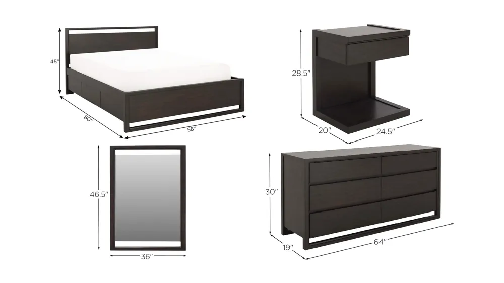 Aversa 4-pc. Bedroom Set w/ 1-Sided Storage Bed and 1-Drawer Nightstand Dimensions