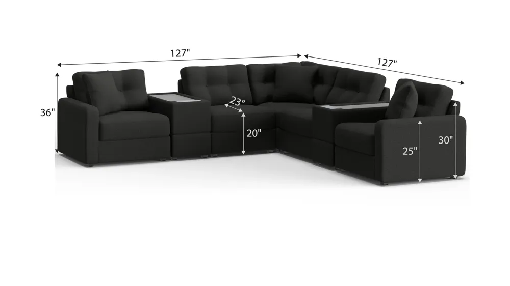 ModularOne 7-pc. Sectional w/Two PowerConsole Dimensions